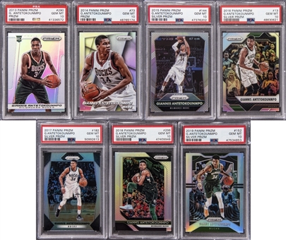 2013-2019 Panini Prizm Silver Holo Giannis Antetokounmpo PSA GEM MT 10 Card Collection (7 Different) Including Rookie Example!